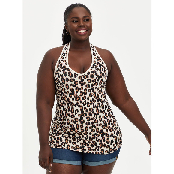 Torrid | Leopard-Print Foxy V-Neck Halter Tank Top Soft & Stretchy 6X Plus Size - Picture 1 of 10